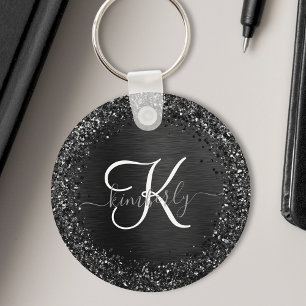 Porte-clés Custom Black Glitter Sparkle Monogram