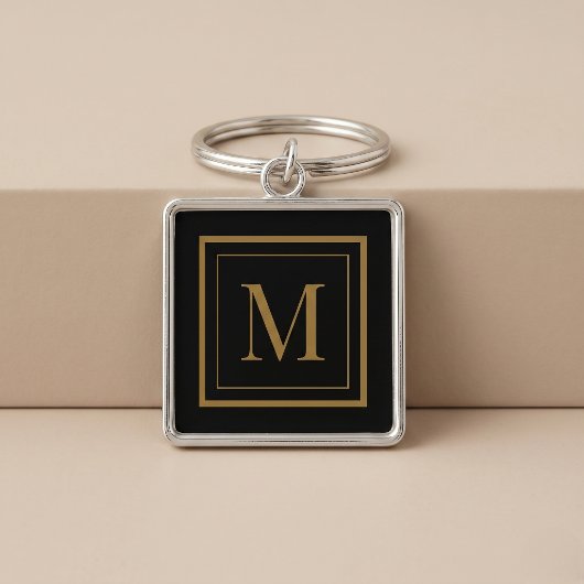 Porte-clés Custom Black & Gold Framed Monogram