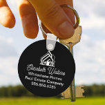 Porte-clés Custom Black Real Estate Company House Realtor<br><div class="desc">This professional realtor keychain is custom made with your real estate company name under the modern cursive script and house image. These trendy minimalist black realty business promotional items feature a house logo image for home builder or realty agent company marketing.</div>