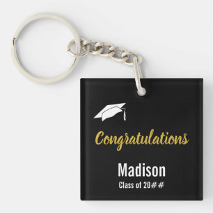 Porte-clés Custom Black White and Faux Gold Graduation