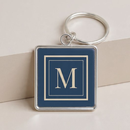 Porte-clés Custom Blue & Vanilla Framed Monogram