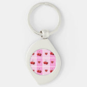 Porte-clés Custom Cherry Heart Checkerboard Pattern (Devant)