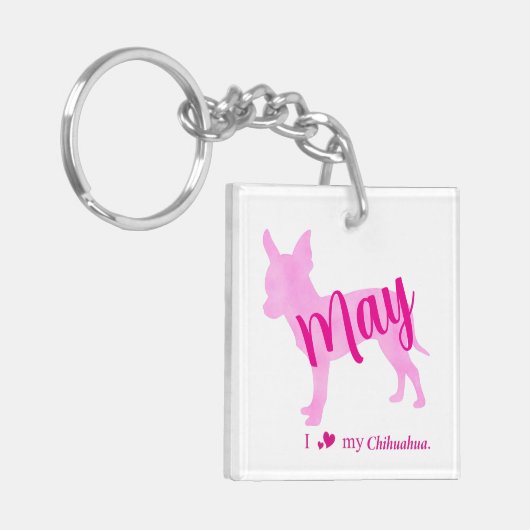 Porte-clés Custom Chihuahua Keychain Pastel Pink Silhouette (Devant gauche)