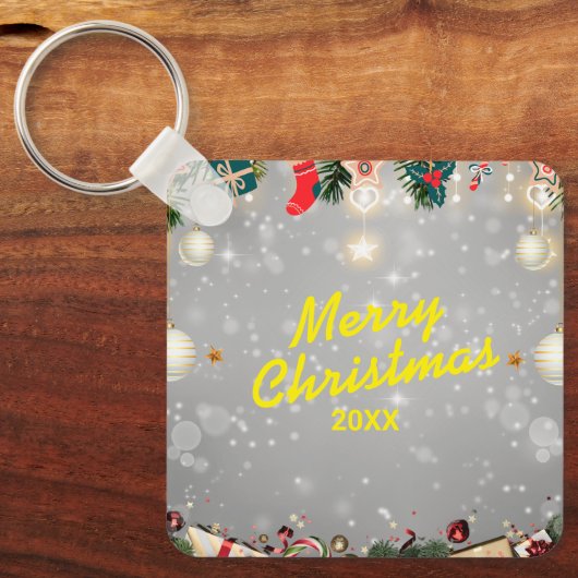 Porte-clés Custom Christmas Square Metal Keychain (Recto)