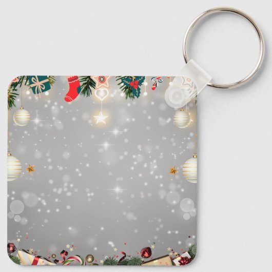 Porte-clés Custom Christmas Square Metal Keychain (Dos)