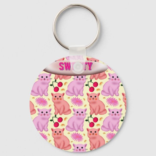 Porte-clés Custom Cute Cat Cherry Floral Pattern (Recto)