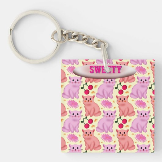 Porte-clés Custom Cute Cat Cherry Floral Pattern (Devant)