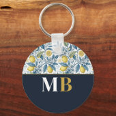 Porte-clés Custom Elegant Mediterranean Lemon Botanical Navy (Recto)