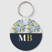 Porte-clés Custom Elegant Mediterranean Lemon Botanical Navy (Verso)