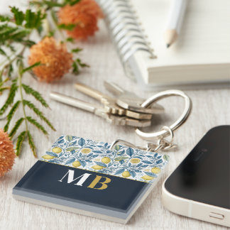 Porte-clés Custom Elegant Mediterranean Lemon Botanical Navy