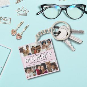 Porte-clés Custom Elegant Nous vous aimons Maman Collage phot