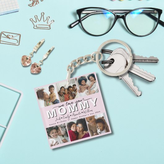 Porte-clés Custom Elegant Nous vous aimons Maman Collage phot
