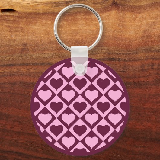 Porte-clés Custom Heart Checkerboard Pattern Bordeaux Pink -  (Verso)