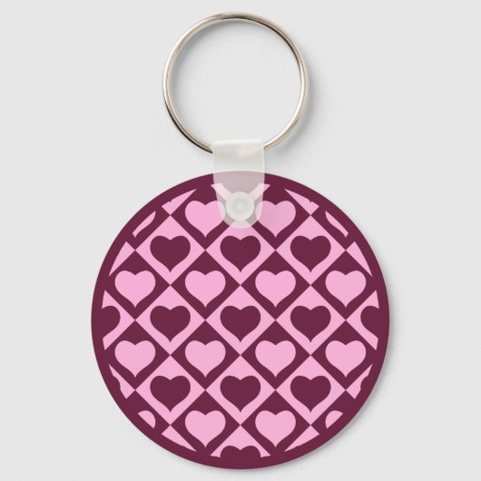 Porte-clés Custom Heart Checkerboard Pattern Bordeaux Pink - (Verso)