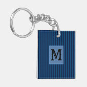 Porte-clés Custom Initial, Navy Blue Stripes Acrylic Keychain (Devant gauche)