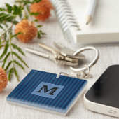 Porte-clés Custom Initial, Navy Blue Stripes Acrylic Keychain (Devant Droit)