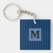 Porte-clés Custom Initial, Navy Blue Stripes Acrylic Keychain (Devant)