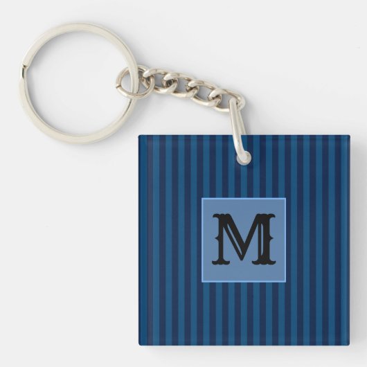 Porte-clés Custom Initial, Navy Blue Stripes Acrylic Keychain (Devant)