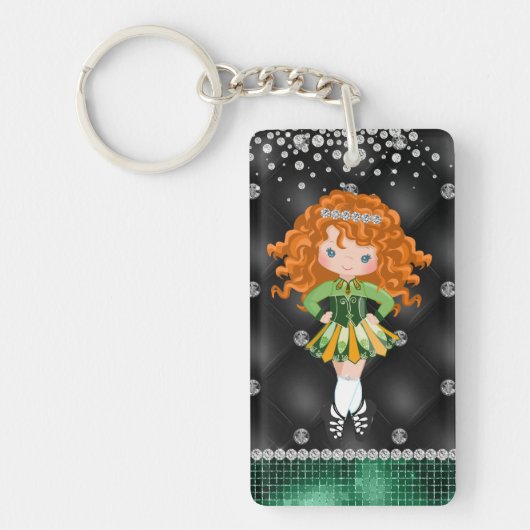 Porte-clés Custom Irish Dance Redhead Girl Green, Noir (Devant)
