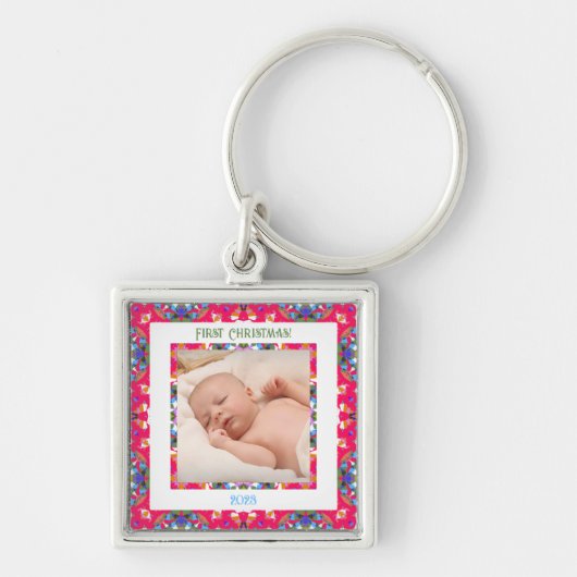 Porte-clés Custom Jolly Happy First Christmas Photo Frame (Devant)