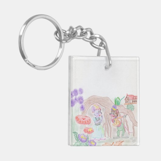Porte-clés Custom Kids Artwork, deux mignonnes souris, fleurs (Devant gauche)