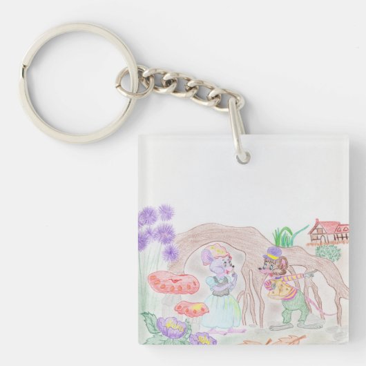 Porte-clés Custom Kids Artwork, deux mignonnes souris, fleurs (Devant)