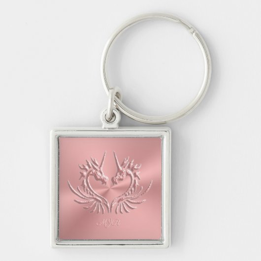 Porte-clés Custom monogram, rose, Scaly Dragon Heart (Devant)