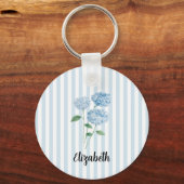 Porte-clés Custom Name Blue Hydrangea Painting Stripe (Verso)