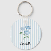 Porte-clés Custom Name Blue Hydrangea Painting Stripe (Verso)