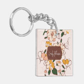 Porte-clés Custom Name Bohemian Peach Floral Script Name (Devant gauche)