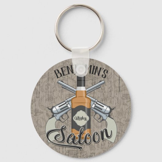Porte-clés Custom NAME Cowboy Revolver Gun Whiskey Saloon (Recto)
