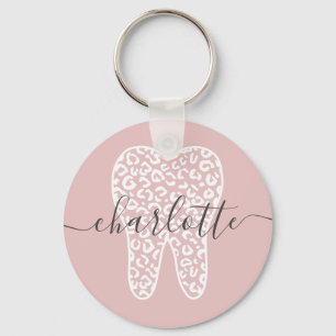 Porte-clés Custom Name Dental Leopard Print Tooth Gift