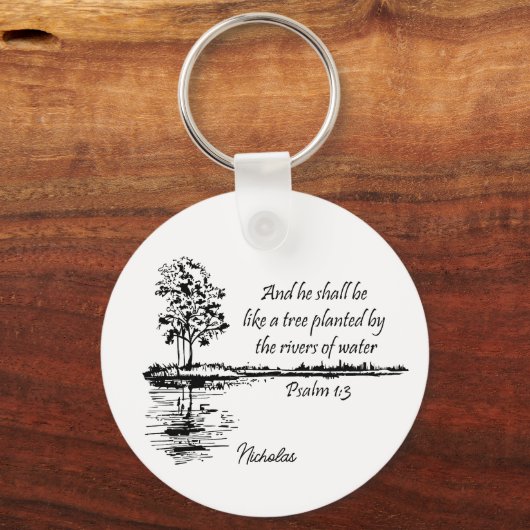 Porte-clés Custom Name Encouraging Scripture Psalm 1:3 (Verso)