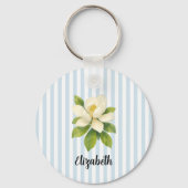 Porte-clés Custom Name Magnolia Painting Nautical Stripe  (Verso)