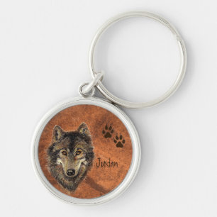 Porte-clés Custom Name Personalized Wolf & Tracks Keychain