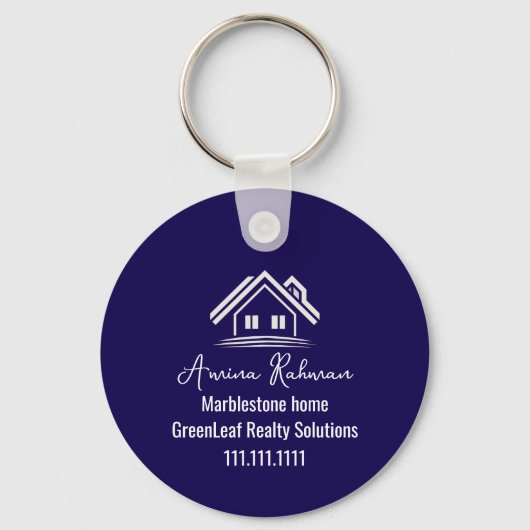 Porte-clés Custom Navy Blue Real Estate Realtor Keychains (Recto)