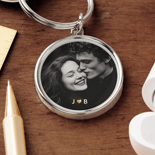 Porte-clés Custom Photo Initial Heart Monogram Couples Gift