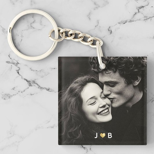 Porte-clés Custom Photo Initial Heart Monogram Couples Gift