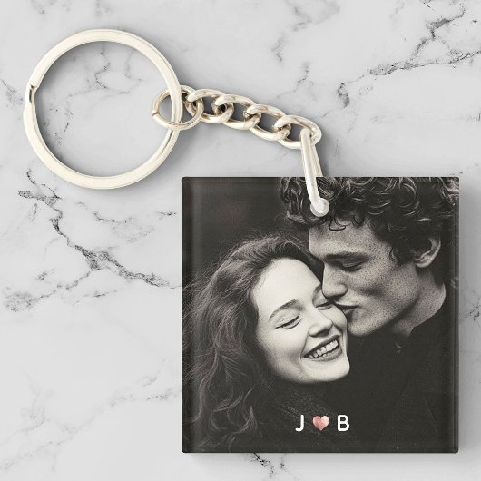 Porte-clés Custom Photo Initial Heart Monogram Couples Gift