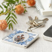 Porte-clés “Custom Photo Keychain – Blue Floral Personalized (Côté)
