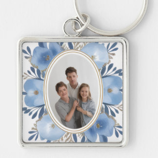 Porte-clés “Custom Photo Keychain – Blue Floral Personalized 