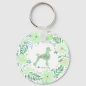 Porte-clés Custom Poodle Photo with Mint Green Floral Wreath (Recto)