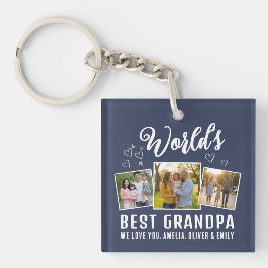 Porte-clés Custom World's Best Grandpa 3 Photo (Devant)