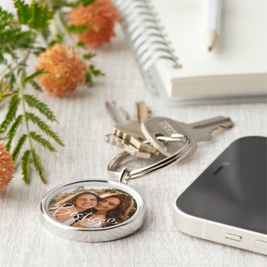 Porte-clés Custom Year Besties BFF Modern Script Photo (Côté)