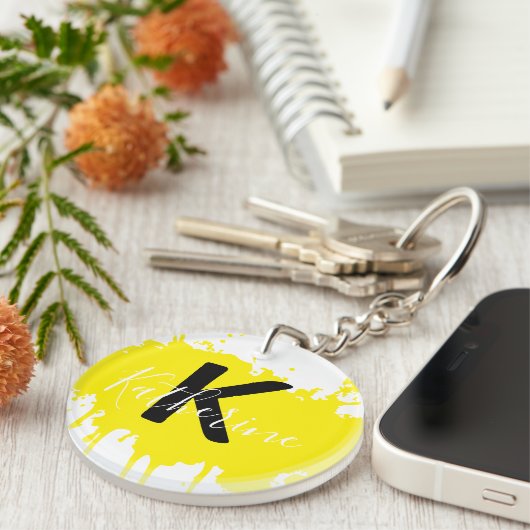Porte-clés Custom Yellow Splash Initial Acrylic Keychain (Devant droit)