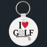 Porte-clés Customizable I love Golf Balls<br><div class="desc">Show off your passion for the green with this sleek and playful "I ❤️ GOLF" design. Featuring a clever blend of typography and sport-specific imagery, this graphic replaces the "O" in Golf with a detailed golf ball illustration and underlines the sentiment with a classic iron club. It’s a sophisticated yet...</div>