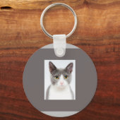 Porte-clés Cute adorable Gris Blanc Chat Kitty (Recto)