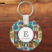 Porte-clés Cute Animal Collage Folk Art Design Personnalisé (Recto)