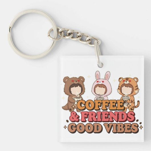 Porte-clés Cute Animal Friends Coffee Lovers (Devant)