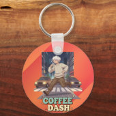 Porte-clés Cute Anime Boy Running in the City with Coffee (Verso)